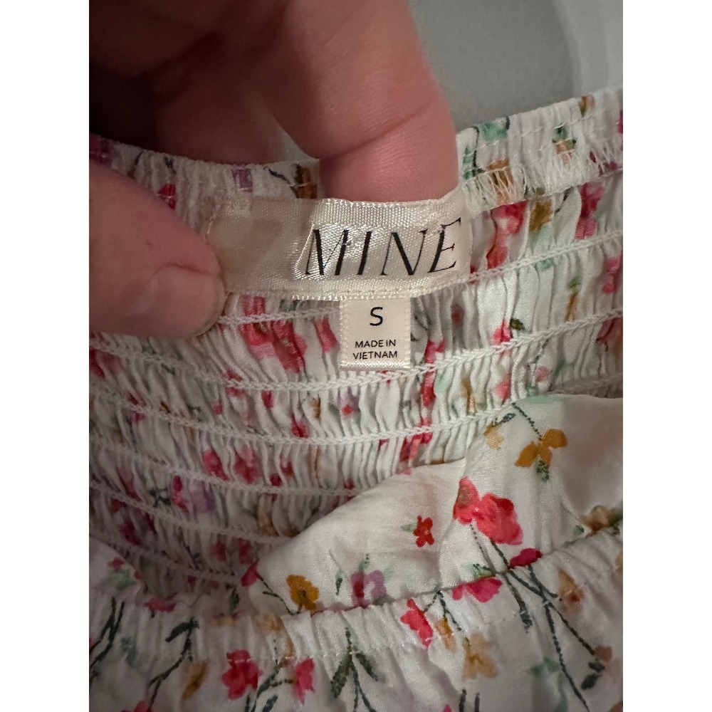 MINE Floral Smocked Square Neck Puff Sleeve Tiered Mini Dress Milkmaid Size S‎ - Picture 3 of 4